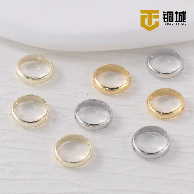 18K gold color retaining round bead ring diy handmade over-coil accessories double hole bead sleeve accessories bracelet sleeve bead ring