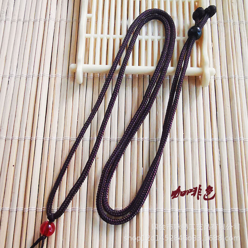 163可调节红珠子项链绳咖啡
