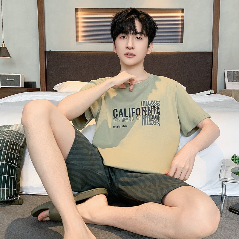 남성용 코튼 파자마 여름 반바지 캐주얼 심플한 외투 입고 홈 의류 소년 얇은 플러스 사이즈 세트