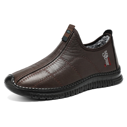 Men's Winter Cotton Boots New Cross-border Thicker Fleece Insulated Warm Mid-Age Father Shoes Anti-Slip One-Piece Casual Shoes