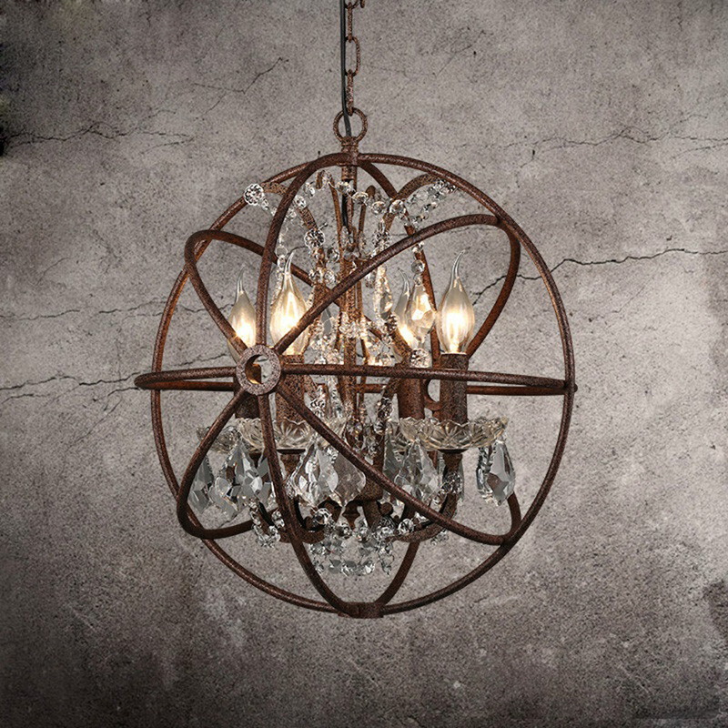 American Country Crystal Chandelier Iron Vintage loft Ball Bar Restaurant Living Room Clothing Store Globe Lamps