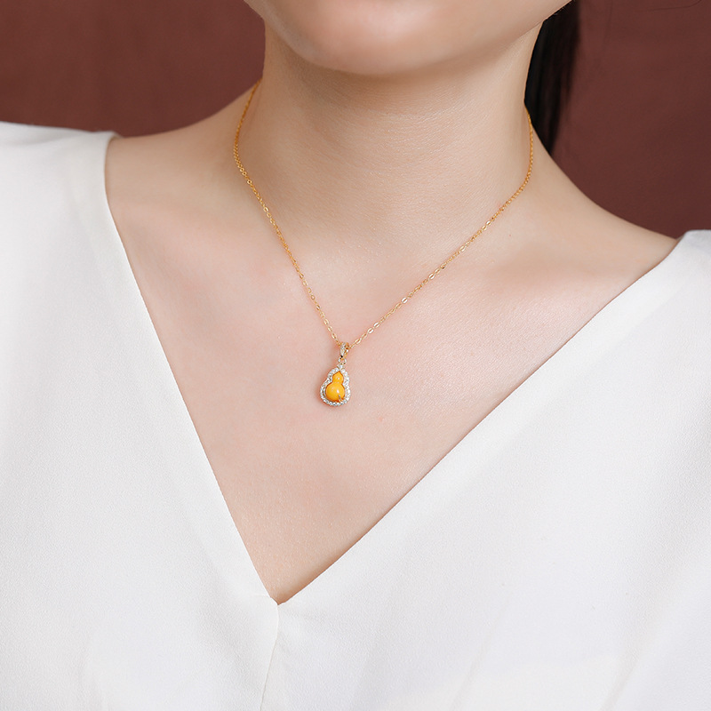 Mặt dây chuyền bạc S925 mạ vàng hình bầu lá tre phong cách retro — Mặt dây chuyền đơn (không bao gồm dây chuyền)