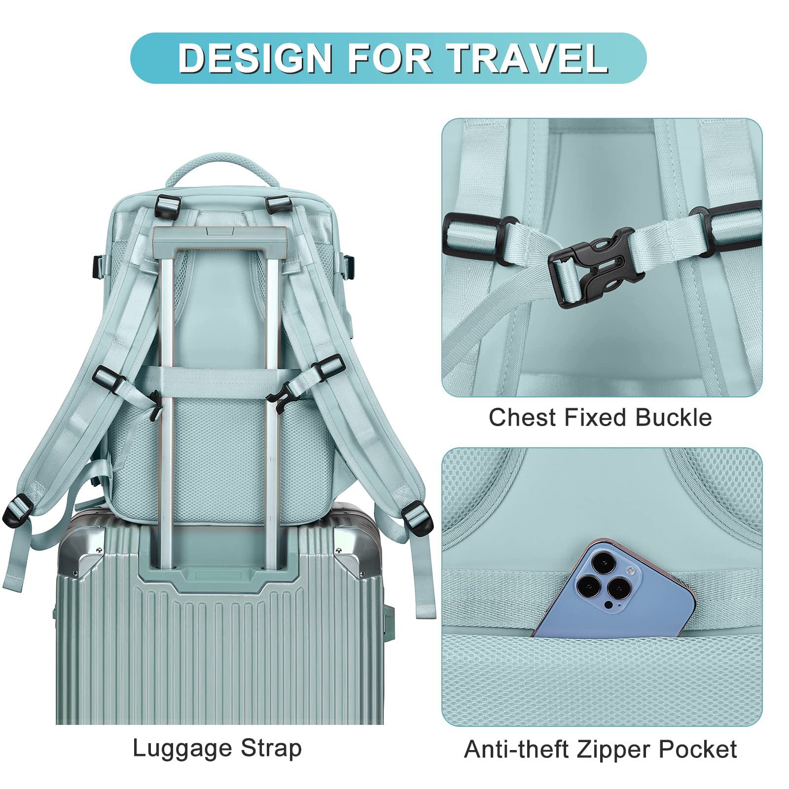 1875g Weight Nylon Lining Material Zipper Closure Type Double Shoulder Straps Strap Type Functional Backpack Bags Type Travel, Daily Occasion Nylon Material Women's Backpack Backpack Solid Color Pattern All Seasons Season Unisex Gender Streetwear Style Square Shape Solid Color Travel Daily Women's Backpack 83