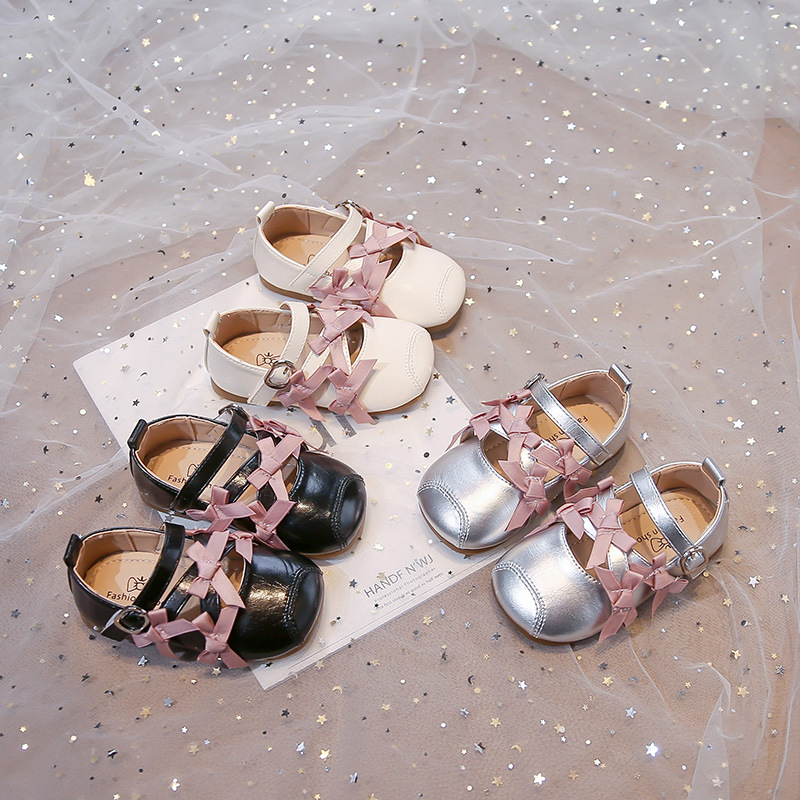 Girls' Solid Color Leather Shoes 2026 Autumn New Cute Bow Performance Shoes Dance Shoes Trendy