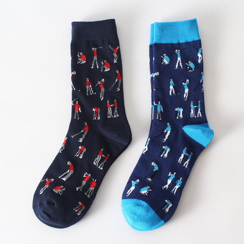 In-Stock Cross-Border Golf Pattern Men's Sports Mid-Calf Socks, Simple and Versatile Cotton Socks, Amazon Bestseller