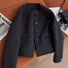 小香风双面羊毛大衣女短款春秋新款韩版小个子圆领羊毛呢外套
