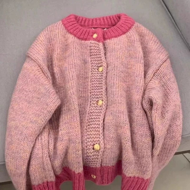 Фуксия короткий свитер, демисезонная куртка, весенний кардиган, стиль Chanel, для подростков