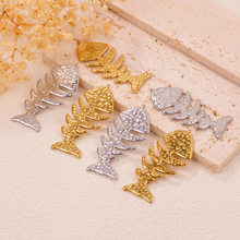 跨境热卖新品油压不锈钢夸张大鱼骨头吊坠配件 项链包包挂件DIY