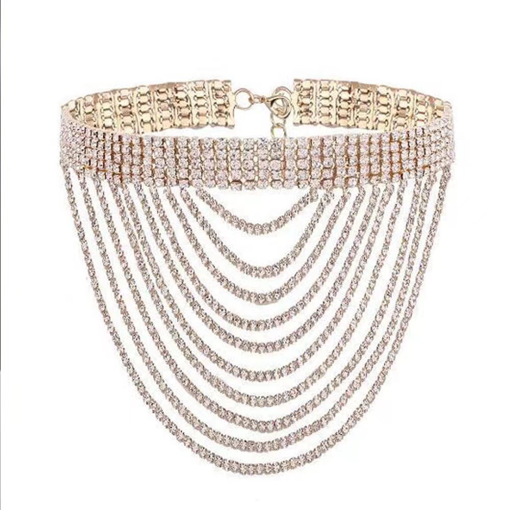 Fashion Rhinestone Collar Trend Full Diamond Multilayer Necklace Wholesale display picture 3