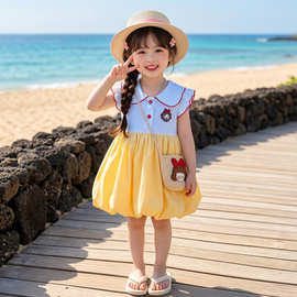 女童夏季Polo连衣裙2026新款儿童洋气时髦女宝宝卡通花苞裙夏装潮