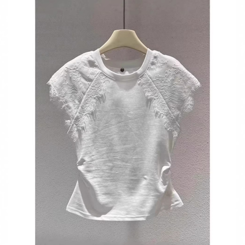 Brother's Boutique Quality New Summer Fashion Versatile Design White Lace Short-Sleeve T-Shirt Top for Women