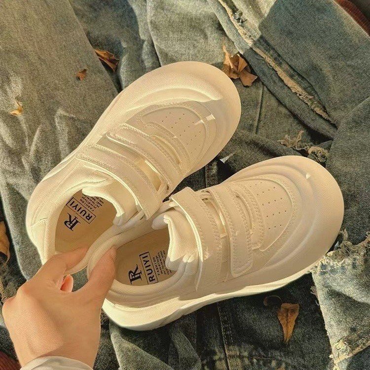 Popular Thick-Soled Velcro Versatile White Shoes for Women 2025 Spring New Student Casual Sneakers Korean Style Trendy Shoes Popular Thick-Soled Velcro Versatile White Shoes for Women 2025 Spring New Student Casual Sneakers Korean Style Trendy Shoes