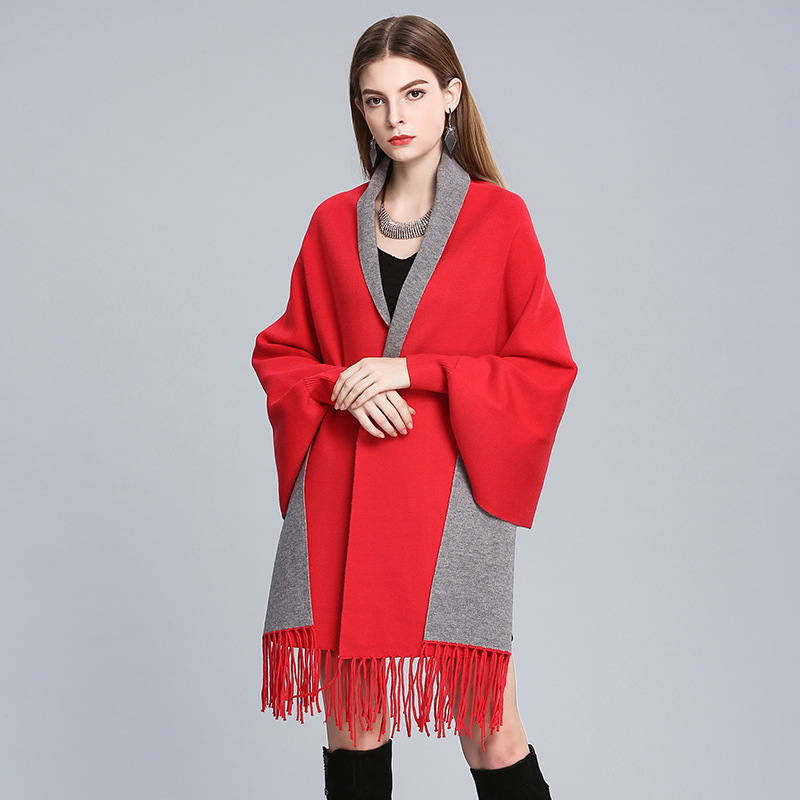 Plus size solto franja malha xale capa manga morcego grosso suéter casaco para mulheres_voghion.com