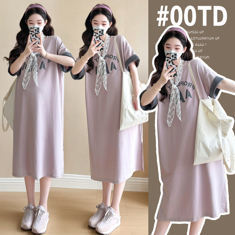 Maternity Wear 2026 Summer New Casual Age-Reducing Loose Lazy Style T-Shirt Dress with Lettering Slimming Maternity Dress Maternity Wear 2026 Summer New Casual Age-Reducing Loose Lazy Style T-Shirt Dress with Lettering Slimming Maternity Dress