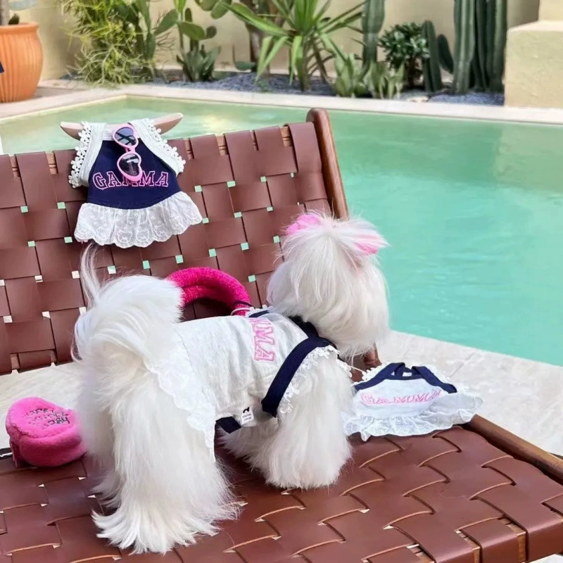 Одежда на слинге для домашних животных, весенне-летняя милая сексуальная кружевная одежда для собак и кошек, бишон, померанский шпиц, не линяющая одежда для маленьких и средних собак