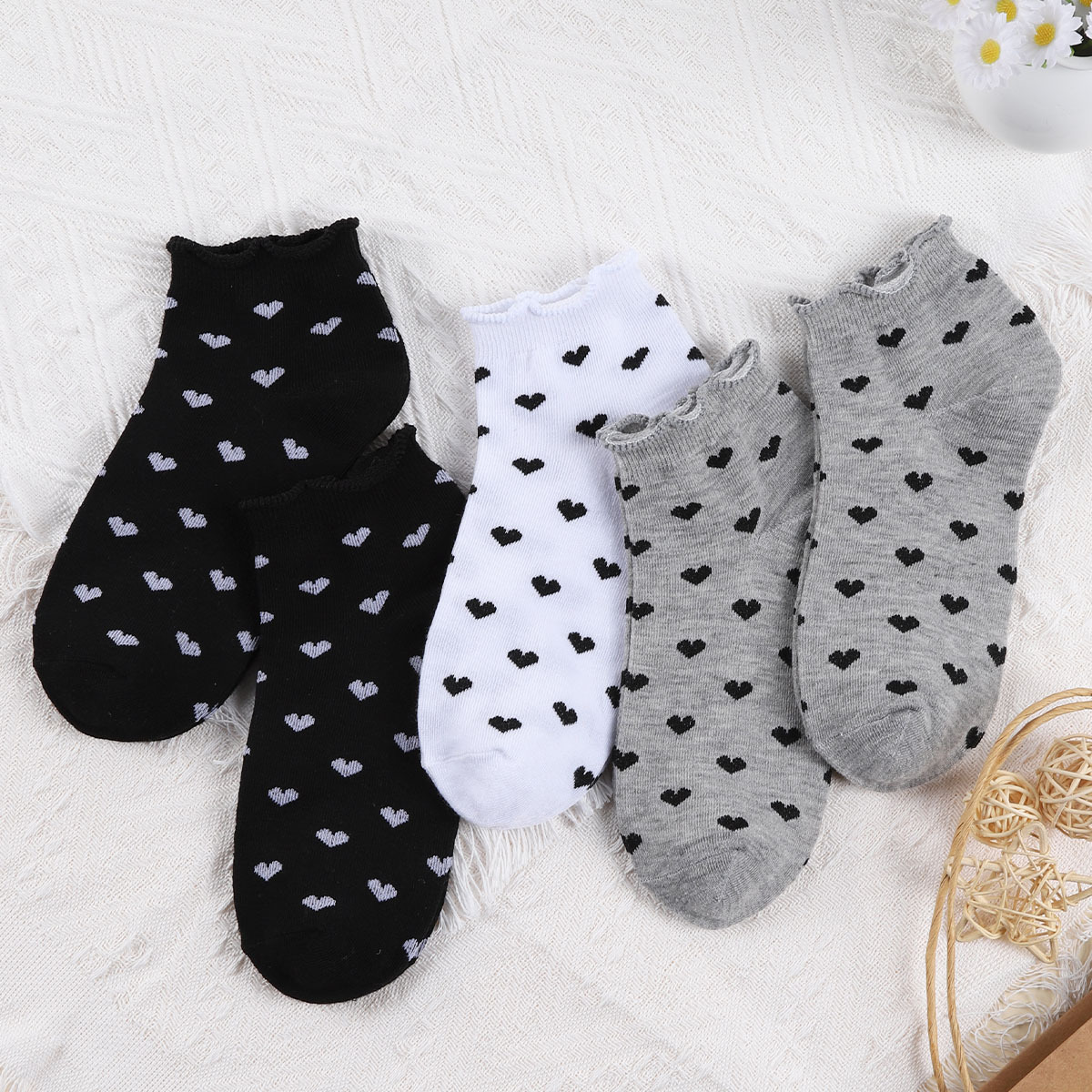 Valentine's Day Heart Women's Socks Korean Version Simple Cute Ruffle Short Socks Breathable Fresh Casual Women's Socks Zhuji Socks