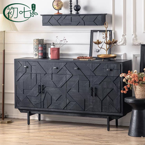 French-style entryway console shoe cabinet, living room storage cabinet, black retro sideboard cabinet, corridor creative hallway cabinet