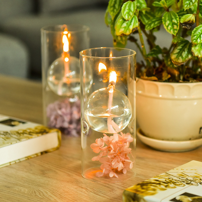 Creativo transparente cilindro candelabro de cristal lámpara aceite decoración del hogar europeo Regalo boda fábrica al por mayor