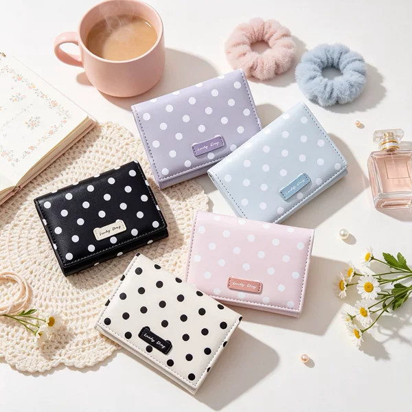 Daini Korean Version Original Authentic Simple Fresh Polka Dot Print 70% off Mini Compact Short Wallet