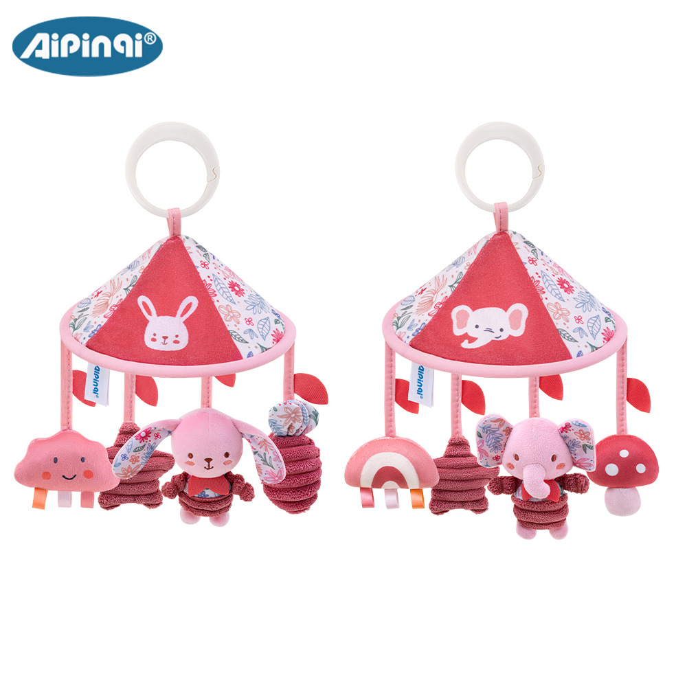 Aipinqi nuevo carro de paraguas rosa colgar 0 años de bebé carro colgante animal bebé calmar juguetes de peluche