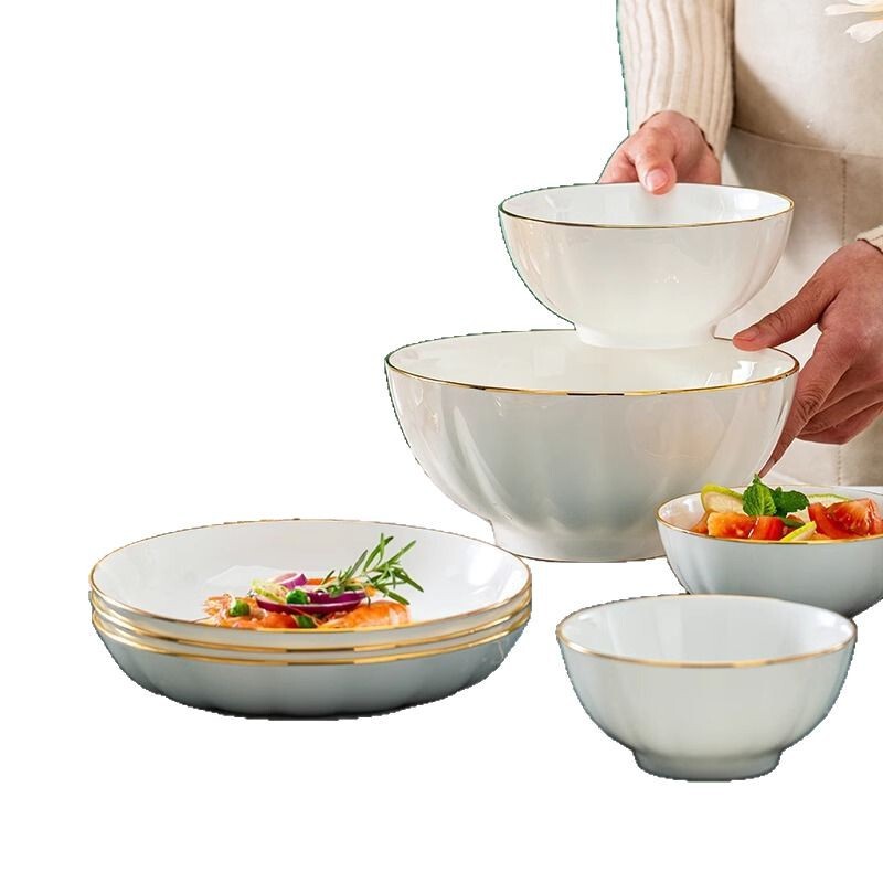景徳鎮ボーンチャイナ食器ライト高級金縁ライスボウル家庭用ヌードルボウル大型スープボウルクリエイティブカボチャボウル電子レンジ対応|undefined