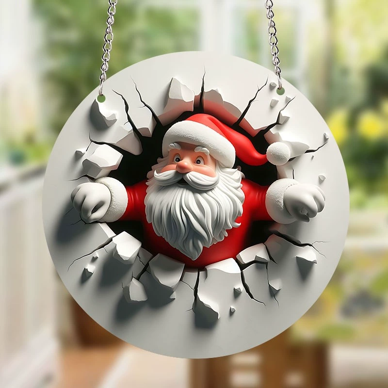 Трансграничная амазонка горячие продажи круглые акриловые рождественские украшения Санта-Клаус подвеска праздничный настенный орнамент