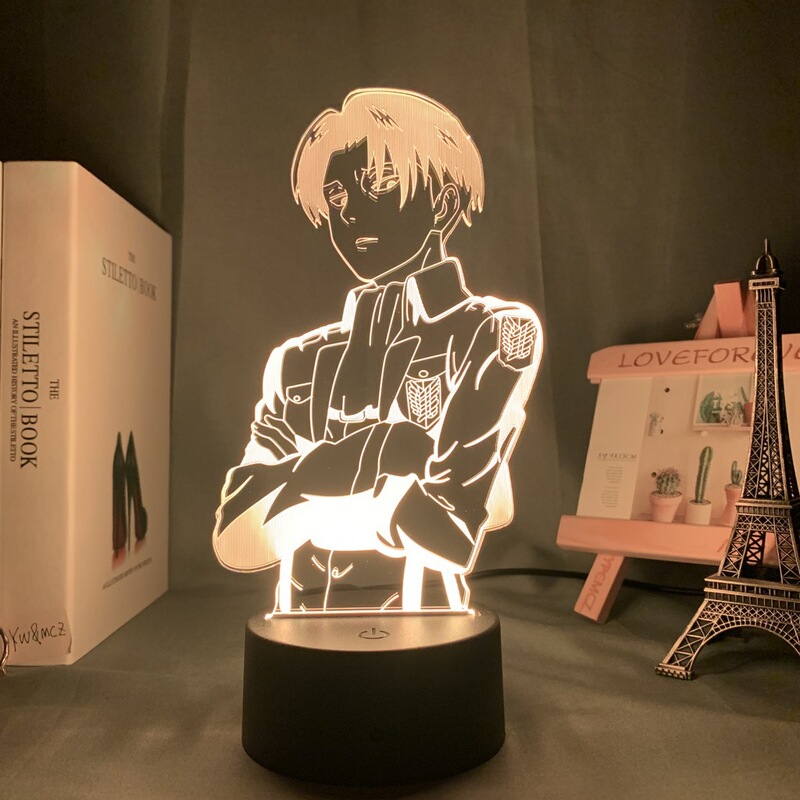 Attack on Titan Peripheral Acrylic 3D Night Light Colorful Touch 16-Color Remote Control Black and White Crackle Lamp Holder