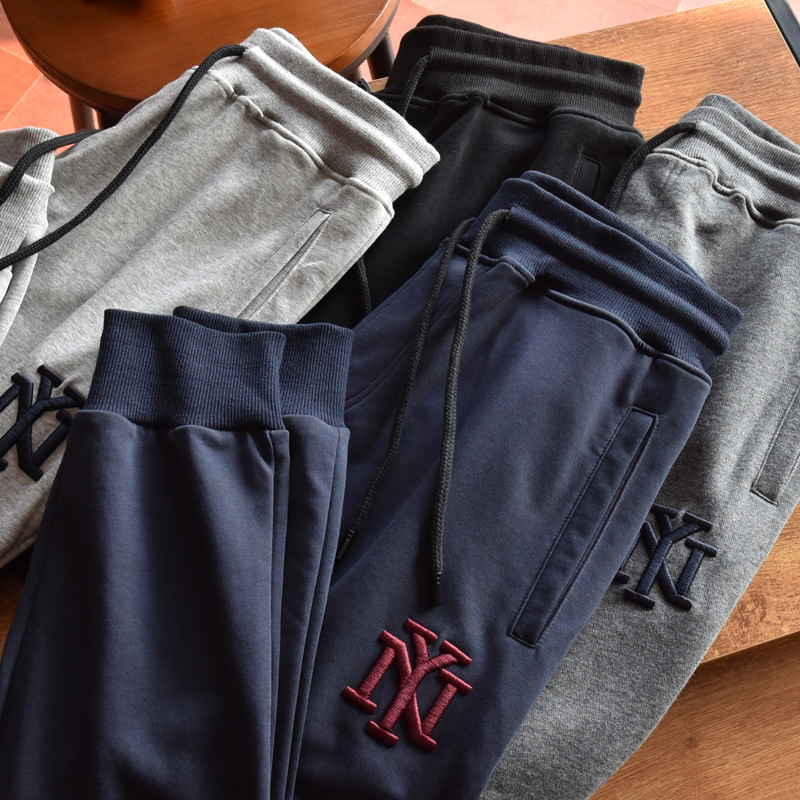 Exquisite embroidery! Pure Cotton Stretch Knitted Trousers for Men Spring and Autumn Comfortable Casual Nicking Sweatpants
