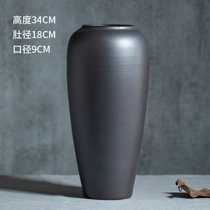 景徳鎮の陶磁器の花瓶の置物の客間の生け花の新しい中国式の玄関の装飾品の花器の復古の太い陶缶の植木鉢|undefined