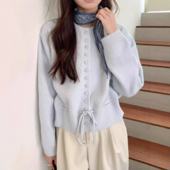 KANING韩系收腰系带针织开衫女2025秋冬新款设计感显瘦毛衣上衣女