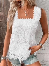 Q 12855 Solid Color Square Neck Lace Sleeves Vest ��ɫ��