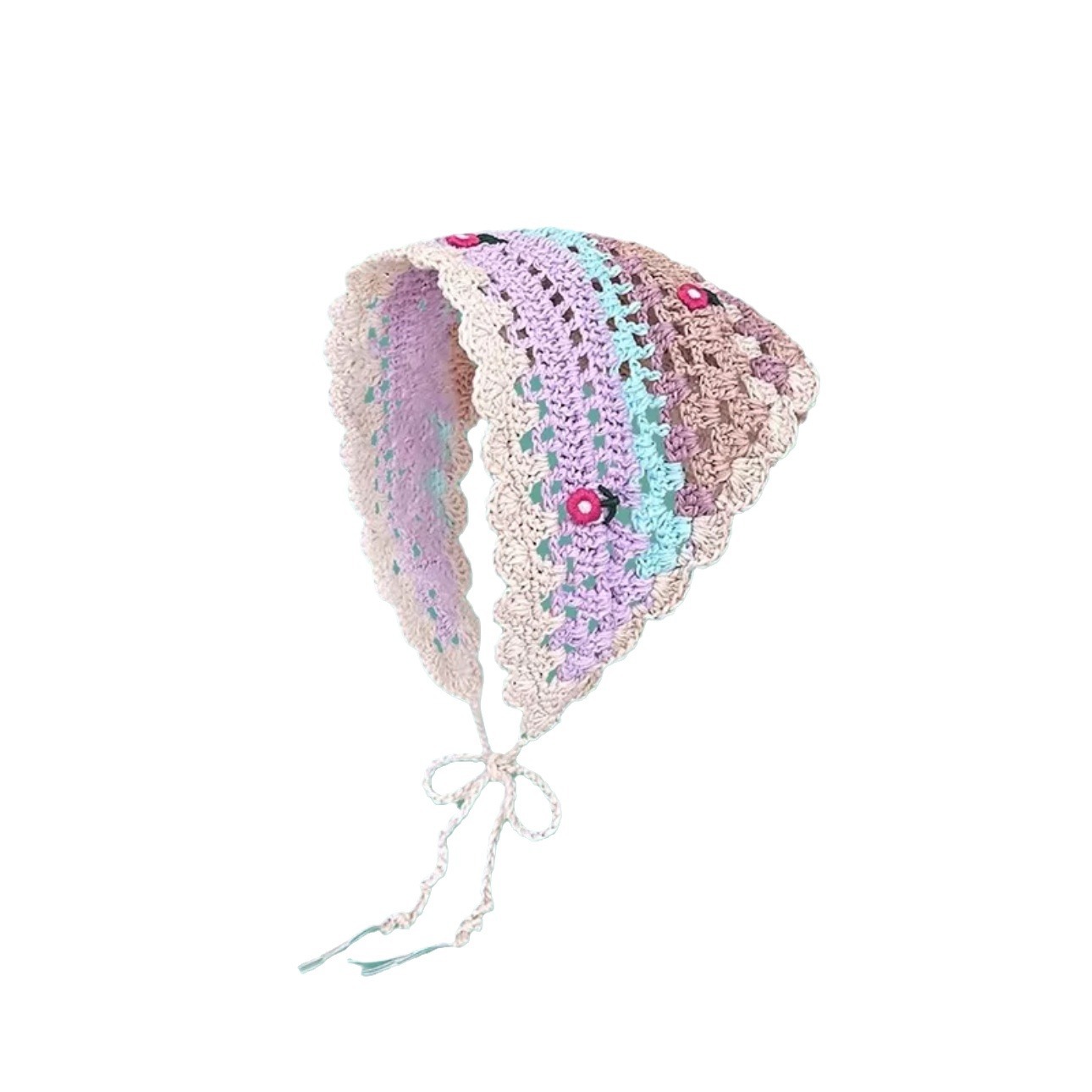 Turbante triangular de punto hueco hecho a mano mujer verano playa excursión estilo vacaciones foto diadema estilo pastoral