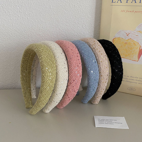 New Autumn/Winter Chanel-style sponge wide-brim headband with yarn weaving high forehead headband with sparkling face-washing hair clip hair accessory