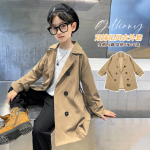 男童风衣2022新款韩版儿童中长款卡其色外套收腰洋气风衣一件代发