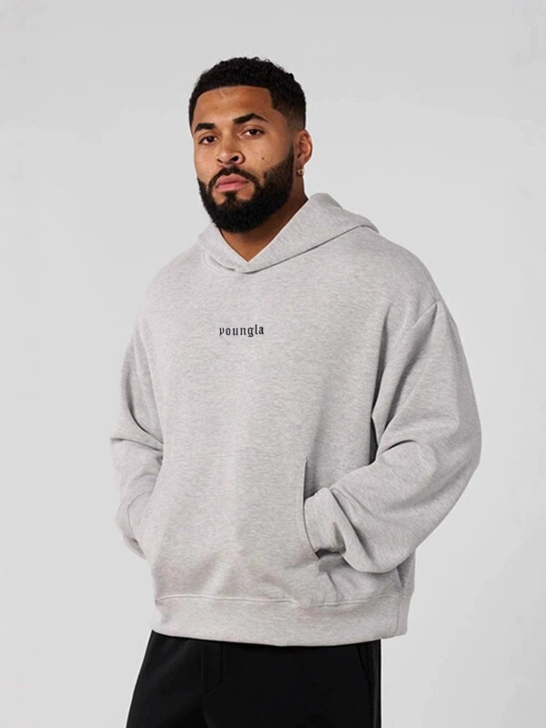 Youngla Autumn and Winter Heavyweight Light Terry Cotton Hooded Sweatshirt Fitness Sports Training Pullover Casual Sweatshirt