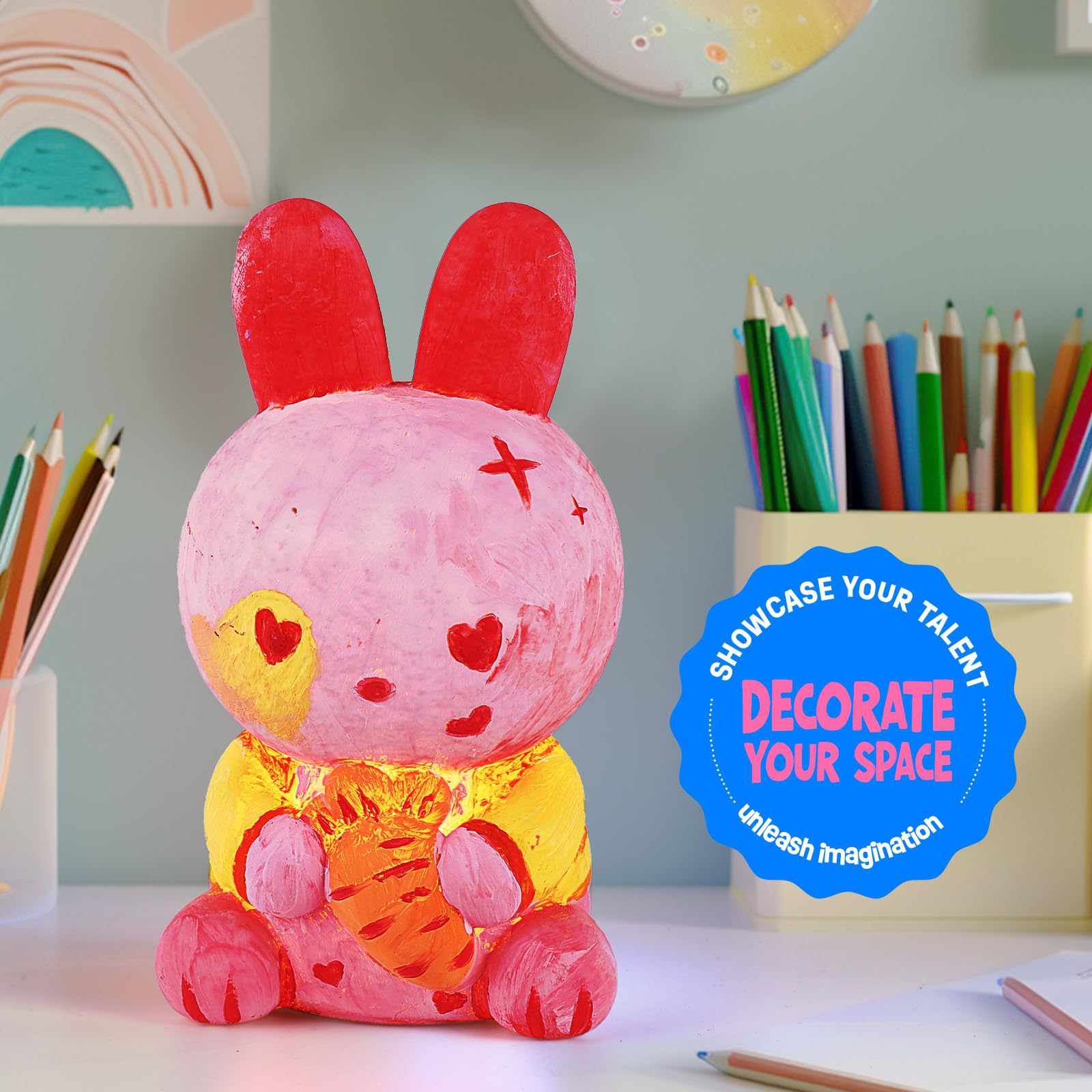 Unisex børns gør-det-selv maleri maleri kanin natlys fødselsdagsgave legetøj drenge og piger håndlavet farvefyld leg_voghion.com