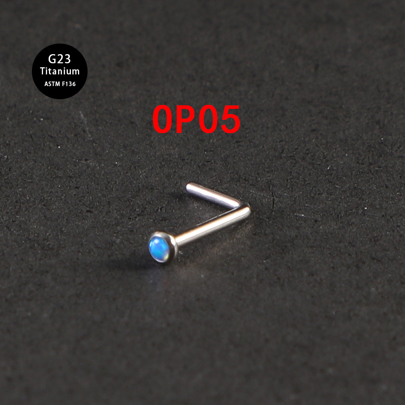 F136 Pure Titanium Alloy Hook Opal Side Nose Body Piercing Jewelry Ear Stud 20G 0.8mm Thin Rod_voghion.com