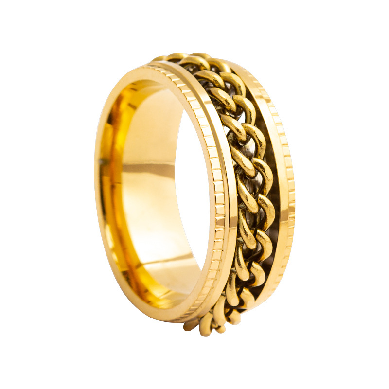 Hot Selling Jewelry Men's Chain Turning Stainless Steel Decompression Ring Standard US Size Optional Multi-Color Matching_voghion.com
