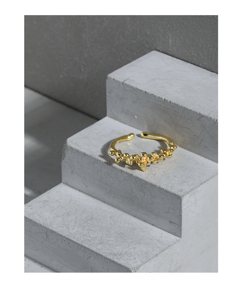 Korean minimalist irregular face beads S925 sterling silver open thin ring