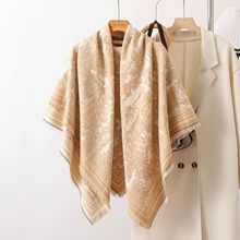 秋冬季新款羊毛保暖加厚流苏围巾高级感仿羊绒方巾女保暖披肩跨境