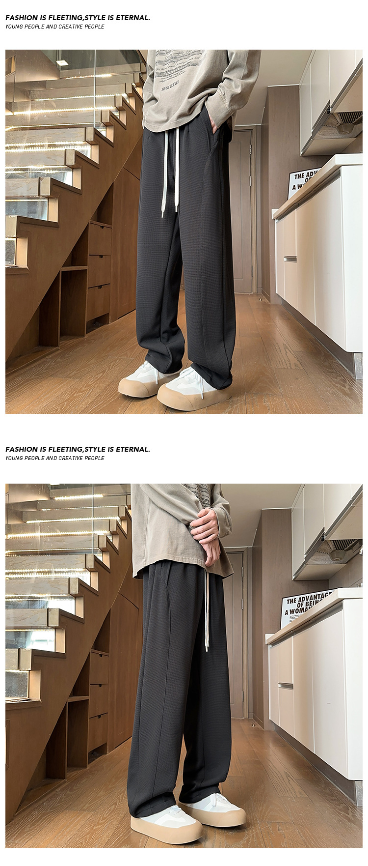 Herren Waffelstrick Jogginghose Locker Gerade Casual Hose_voghion.com