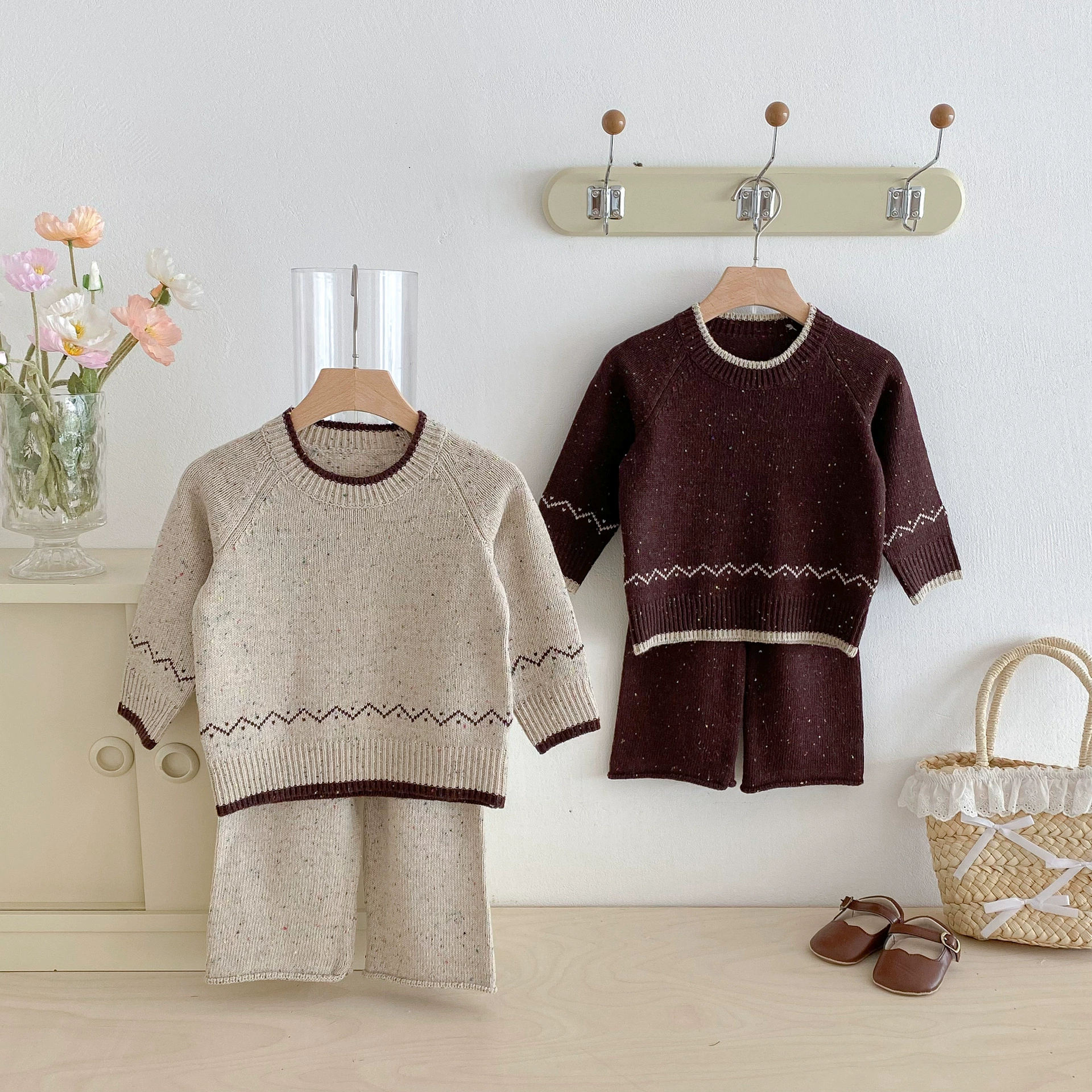 Демисезонный свитер, комплект для мальчиков, вязаная кофта с длинными рукавами для девочки, рукава, детская одежда, корейский стиль