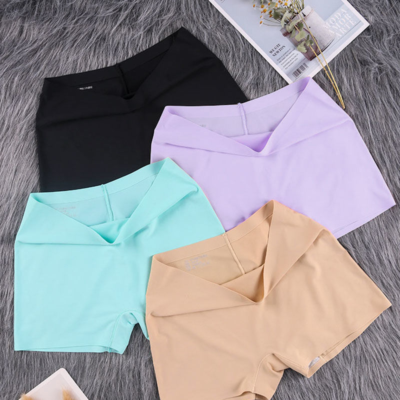 Ice Silk Boxer Seamless Underwear Women's Pure Cotton Crotch Mid-Waist Four-Corner Safety Pants Safe Anti-running Summer Thin Ice Silk Boxer Seamless Underwear Women's Pure Cotton Crotch Mid-Waist Four-Corner Safety Pants Safe Anti-running Summer Thin