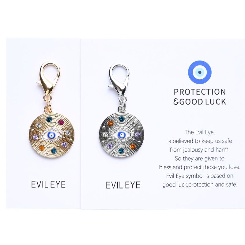 Cross-Border Best-Selling Turkish Evil Eye English Good Luck Card Colorful Diamond Devil's Eye Keychain Holiday Pendant Cross-Border Best-Selling Turkish Evil Eye English Good Luck Card Colorful Diamond Devil's Eye Keychain Holiday Pendant