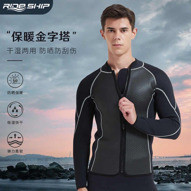 3mm Leather Coarse Embossed Wetsuit Black Jacket Split Wetsuit Thick Warm Motorcycle Riding Surfing Plus