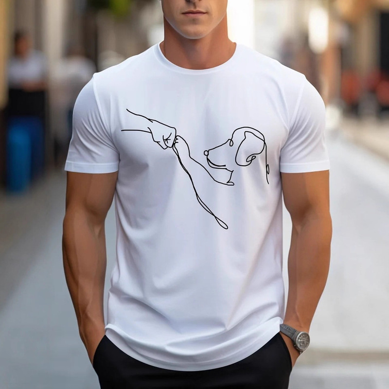 Men's Casual Sports Loose Fit Funny Dog ​​First Print Round Neck Short Sleeve T-Shirt Top