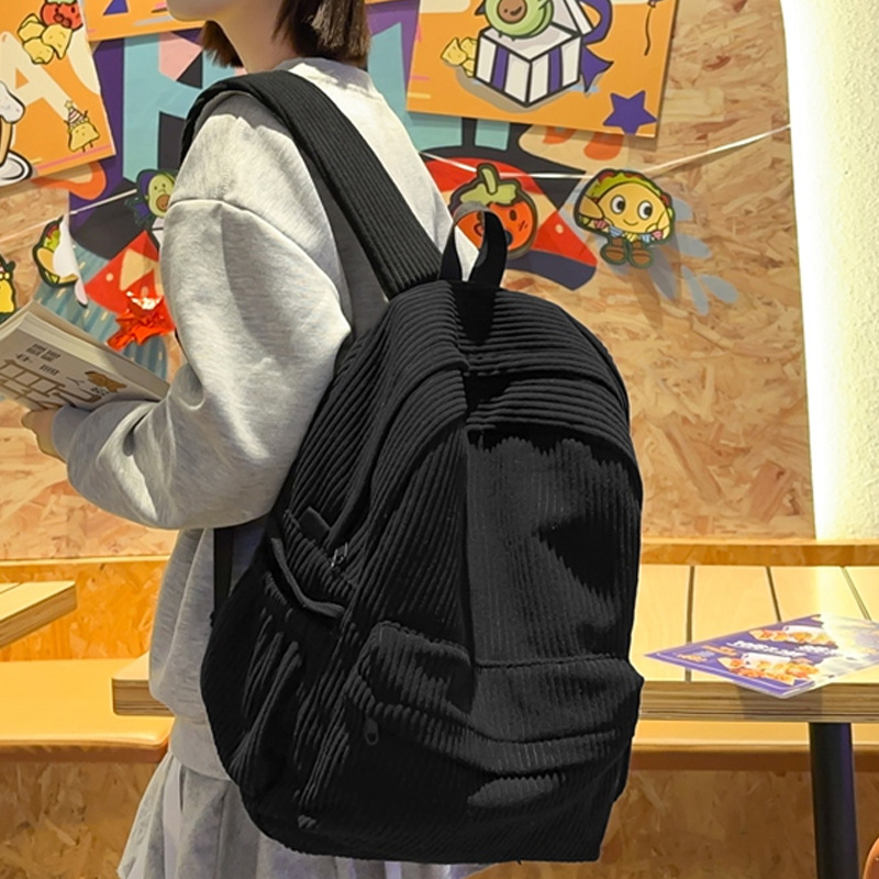 Retro Hong Kong Style Corduroy Backpack for Women 2026 New Large Capacity Junior High School Student School Bag Travel Computer Backpack