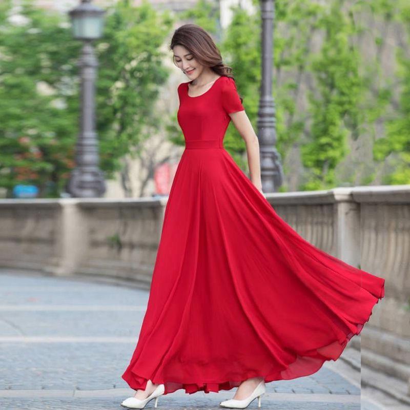 Long Dress Summer Dress Women's 2021 New Style Elegant Chiffon Slim-fit Beach Dress Large Hedge Slimming Skirt Super Long