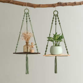 ins北欧风波西米亚手工编织置物架编织三角形置物架墙架花盆架