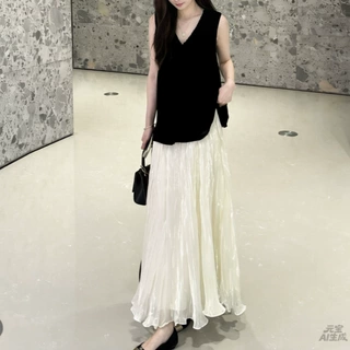 2026年夏装新款晚宴女主新款时尚冰感丝绒气质显瘦减龄上衣+裙子